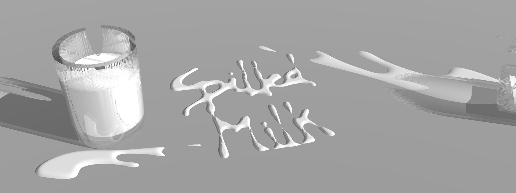 Spilled Milk logo spelled out with a glass of spilled milk